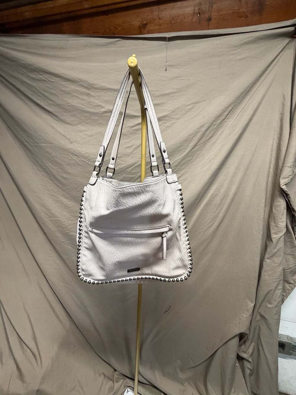 Jessica Simpson Studded Ivory Faux Leather Hobo Shoulder Bag